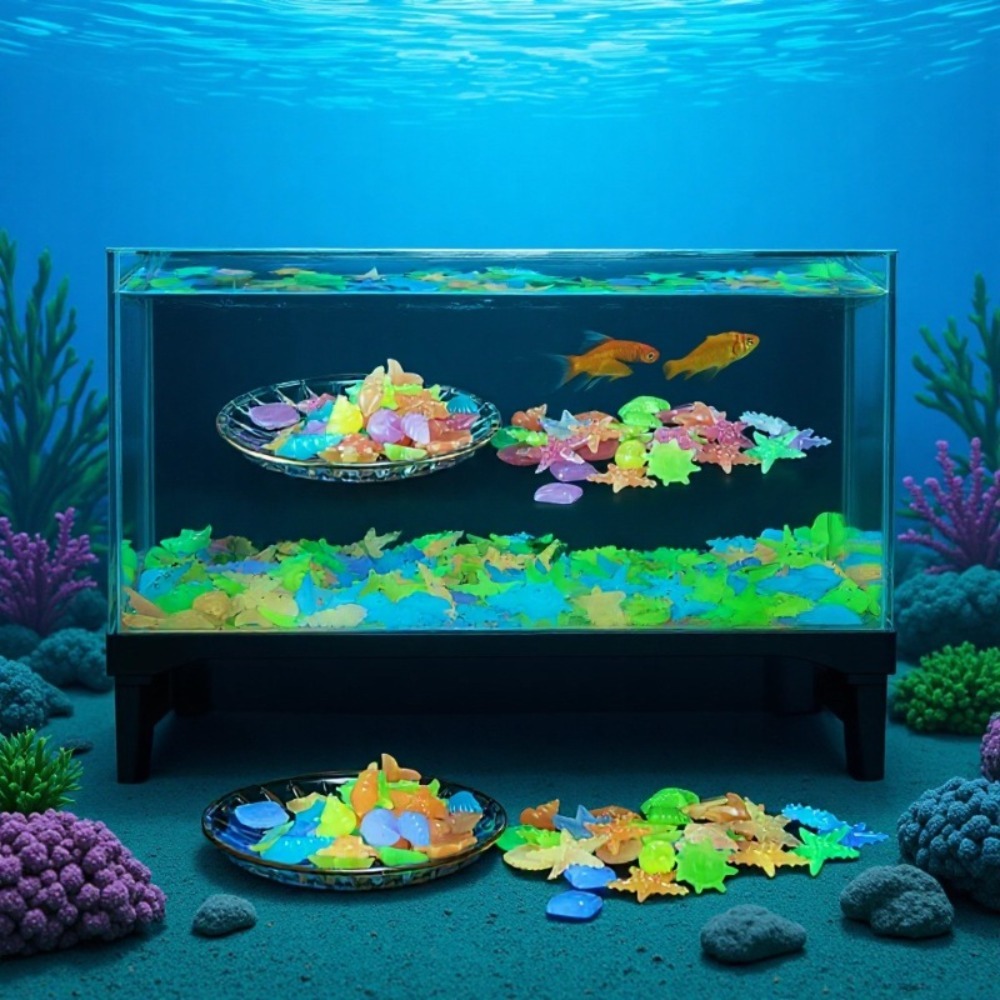 Planted Aquarium Parameters - 빛나는 해양석, 형광 조개껍데기, 화려한 불가사리